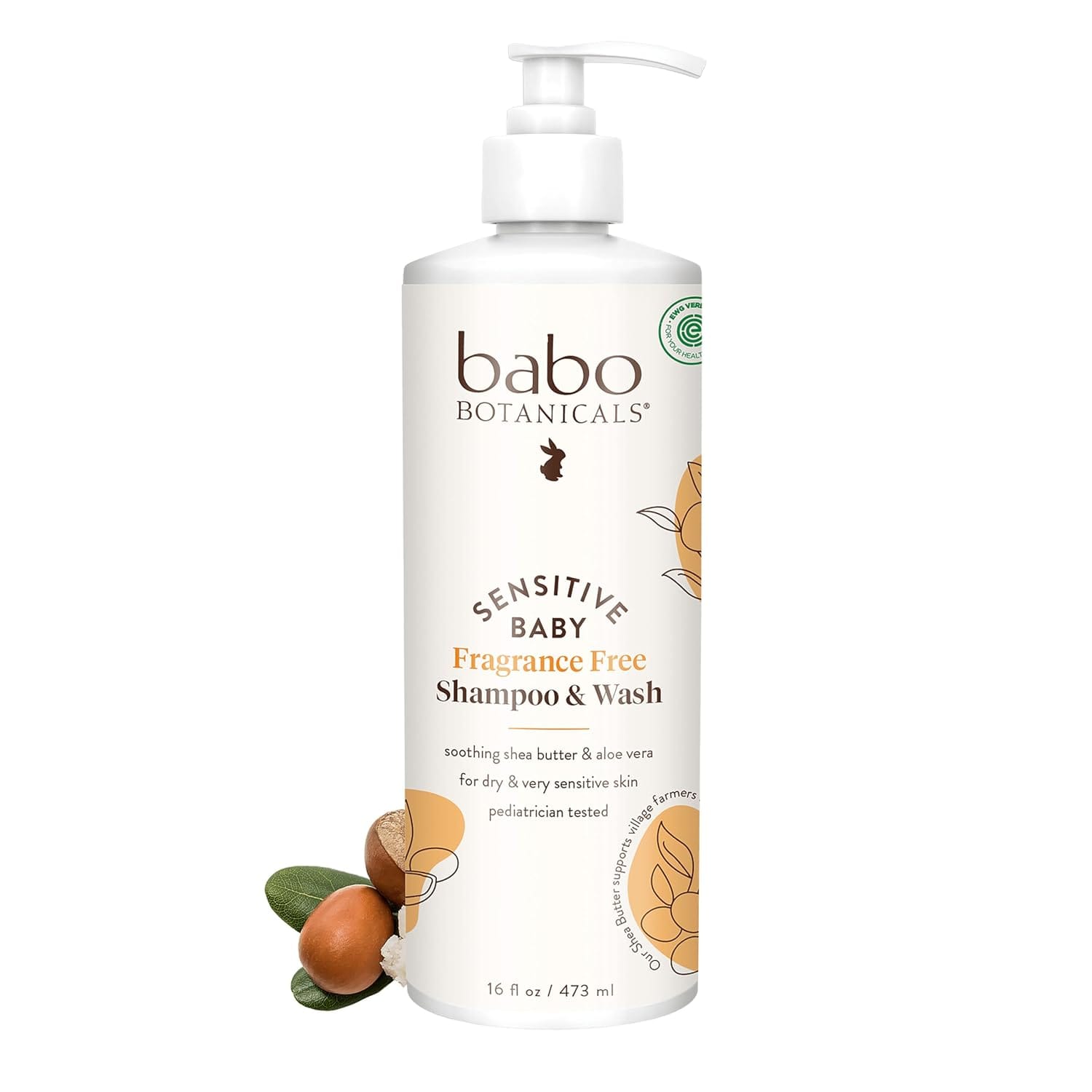 Babo Botanicals Sensitive Baby Fragrance Free 2-in-1 Shampoo & Wash